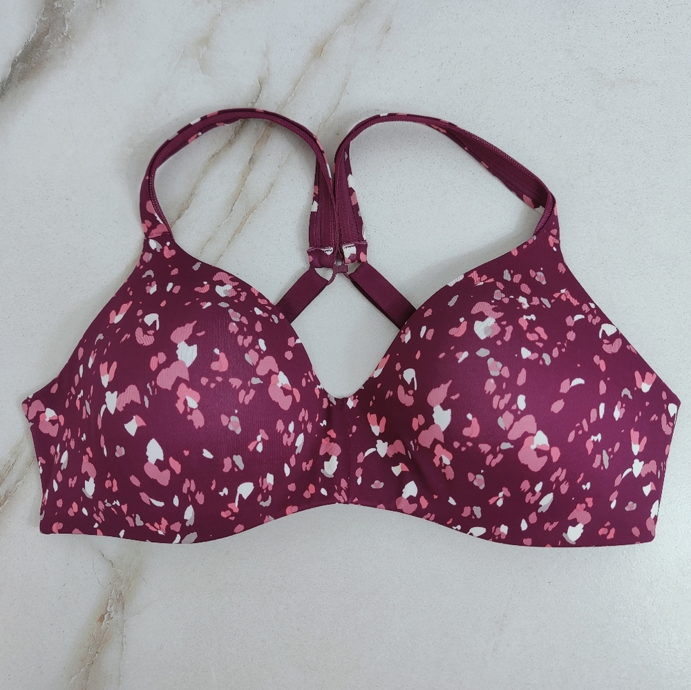 Hanes HU03 Magenta Abstract Ultimate T-shirt Soft Contour Wirefree Bra, 34C